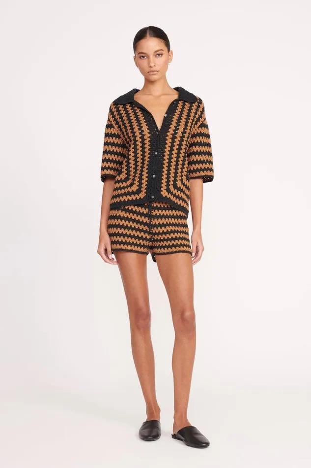 STAUD Pants and Shorts Women STAUD SAMARA SHORT BLACK TAN SEASHORE STRIPE