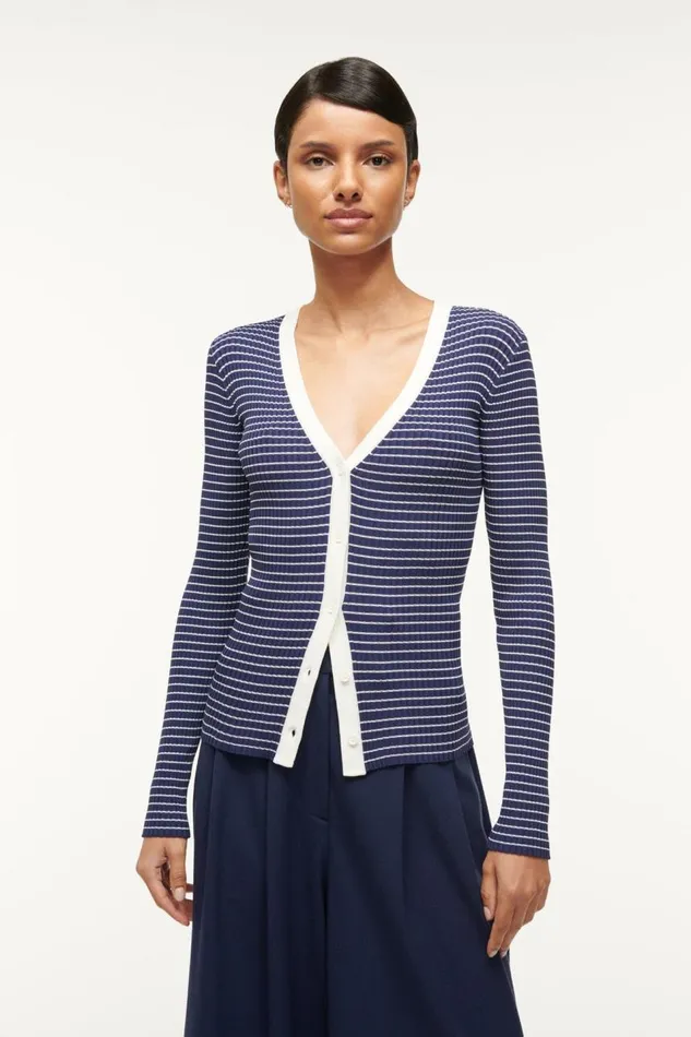 STAUD Tops Women STAUD CARGO SWEATER NAVY MICRO STRIPE STAUD Tops Women STAUD CARGO SWEATER NAVY MICRO STRIPE