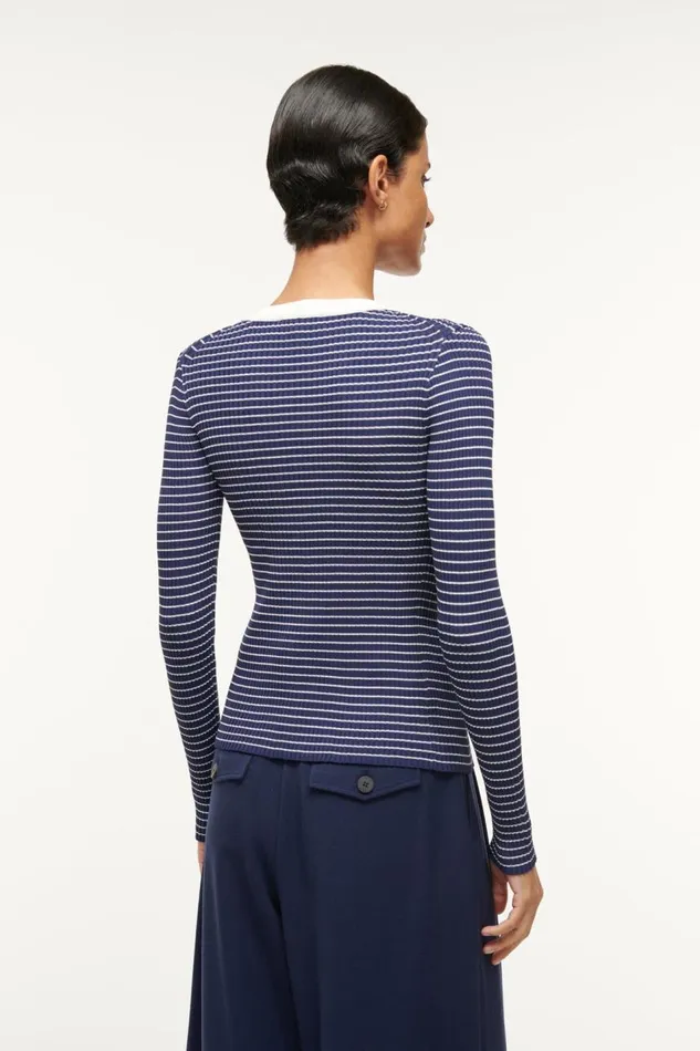 STAUD Tops Women STAUD CARGO SWEATER NAVY MICRO STRIPE STAUD Tops Women STAUD CARGO SWEATER NAVY MICRO STRIPE
