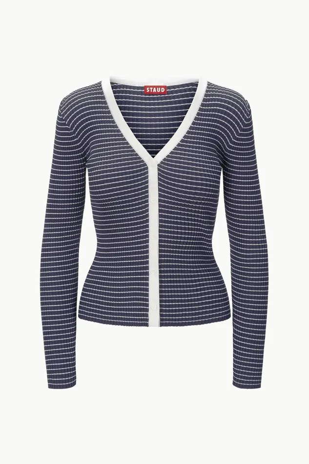 STAUD Tops Women STAUD CARGO SWEATER NAVY MICRO STRIPE STAUD Tops Women STAUD CARGO SWEATER NAVY MICRO STRIPE