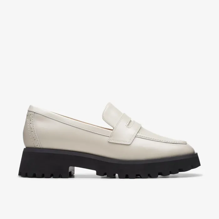 Stayso Edge Ivory Leather Women Clarks Loafers and Oxfords
