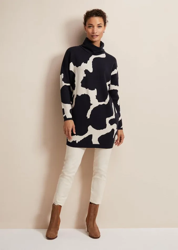 Stefani Animal Print Tunic Mini Dress Navy Women Phase Eight Dresses