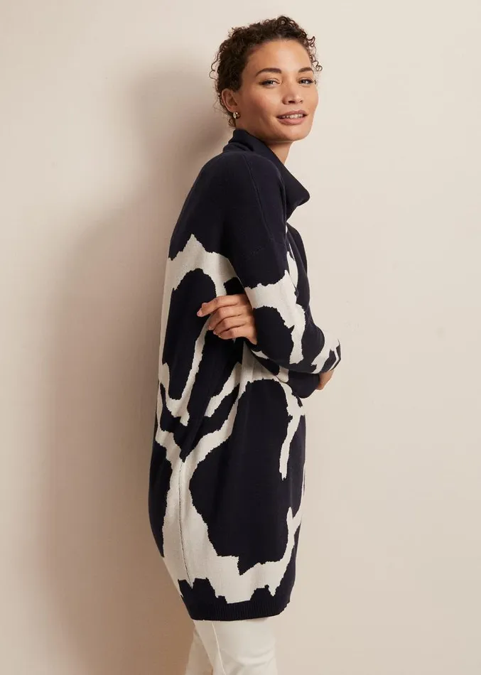 Stefani Animal Print Tunic Mini Dress Navy Women Phase Eight Dresses