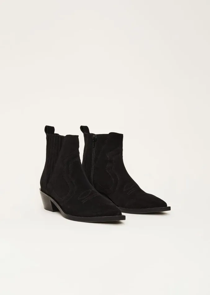 Stitch Detail Suede Ankle Boot Black Women Phase Eight Heels