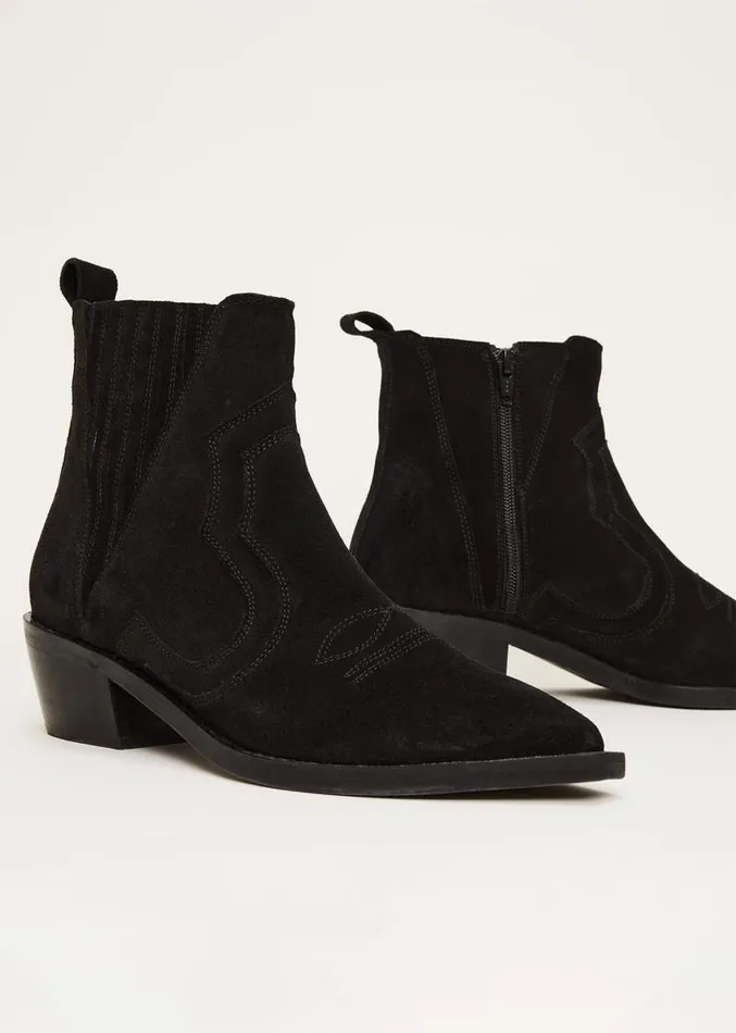 Stitch Detail Suede Ankle Boot Black Women Phase Eight Heels