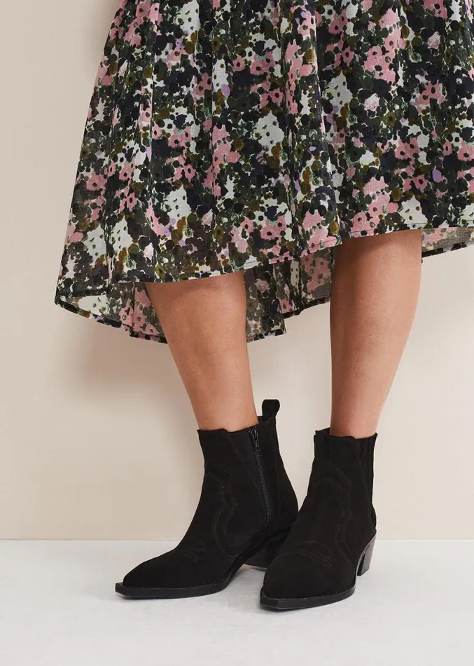 Stitch Detail Suede Ankle Boot Black Women Phase Eight Heels