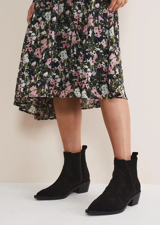 Stitch Detail Suede Ankle Boot Black Women Phase Eight Heels
