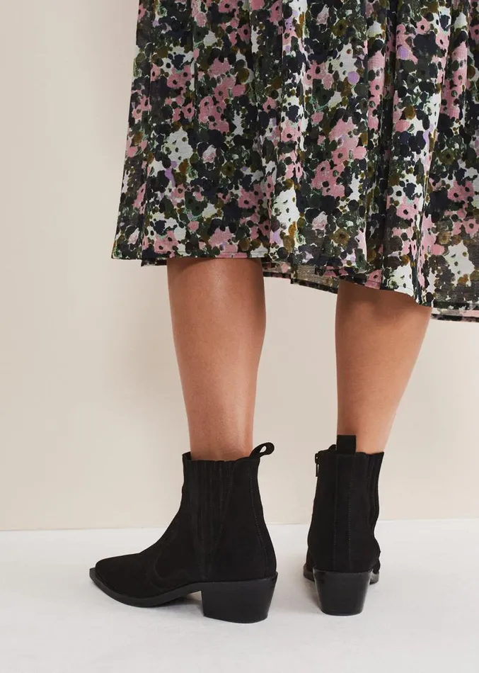 Stitch Detail Suede Ankle Boot Black Women Phase Eight Heels