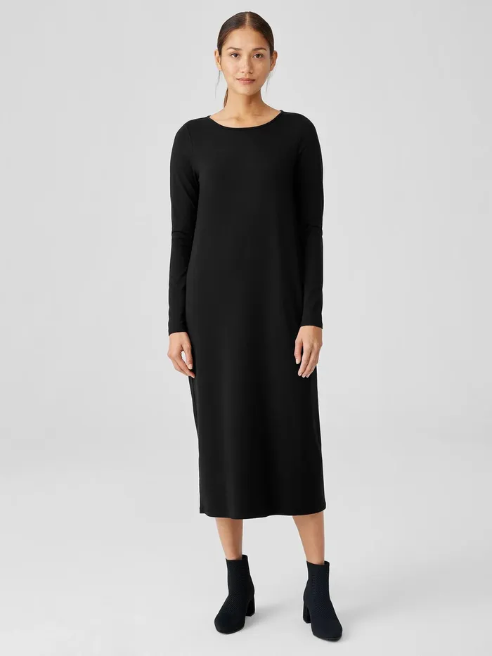 Stretch Jersey Knit Jewel Knit Dress Black Women Eileen Fisher Dresses and Skirts