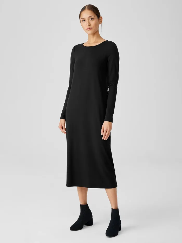 Stretch Jersey Knit Jewel Knit Dress Black Women Eileen Fisher Dresses and Skirts