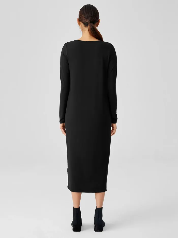 Stretch Jersey Knit Jewel Knit Dress Black Women Eileen Fisher Dresses and Skirts