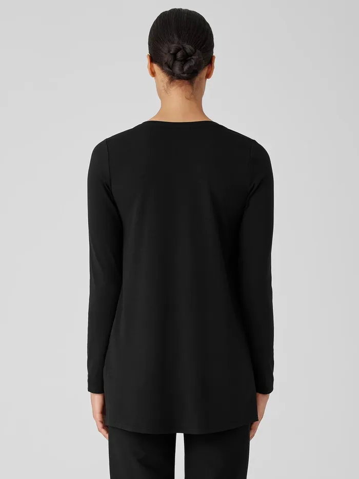 Stretch Jersey Knit VNeck Long Top Black Women Eileen Fisher Tops and Tees