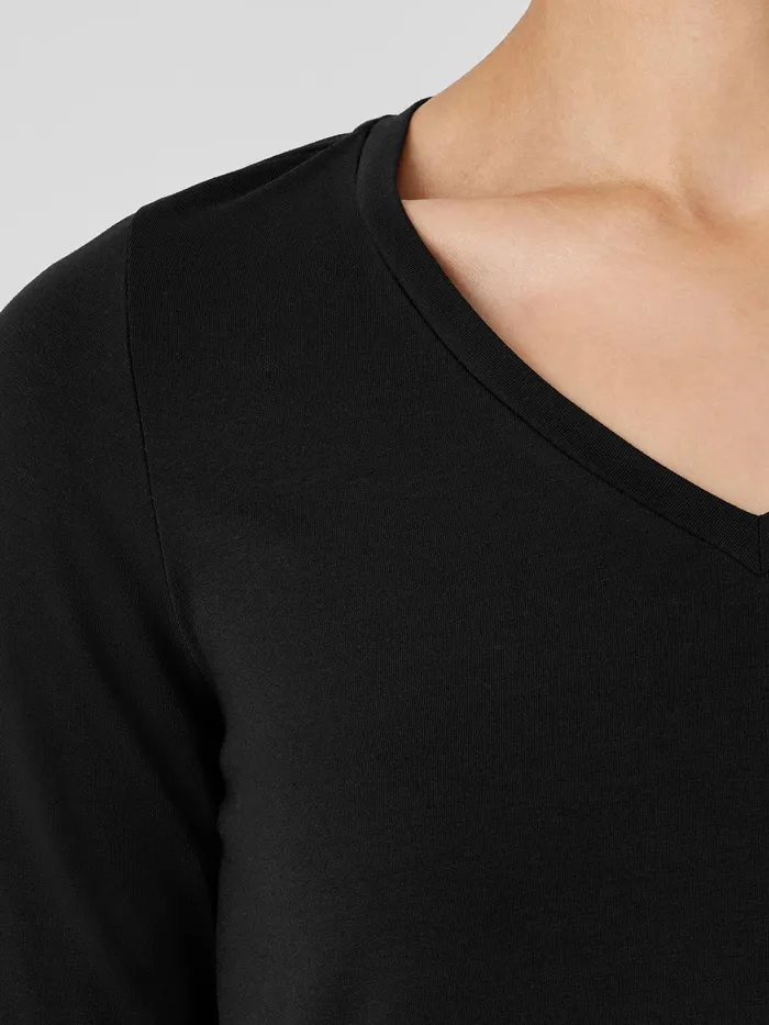 Stretch Jersey Knit VNeck Long Top Black Women Eileen Fisher Tops and Tees
