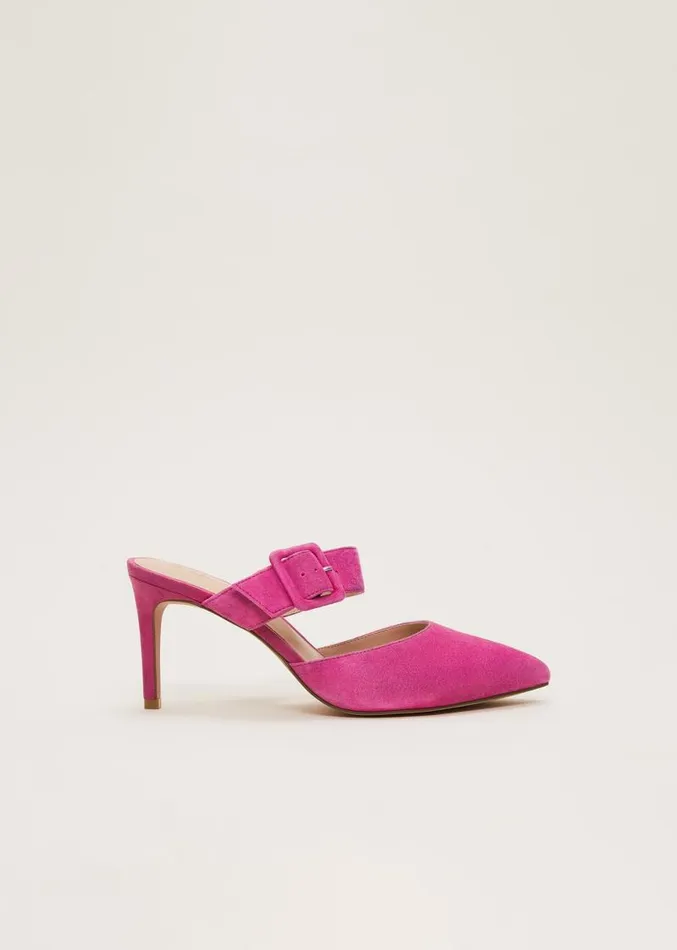 Suede Buckle Backless Heel Neon Pink Women Phase Eight Heels
