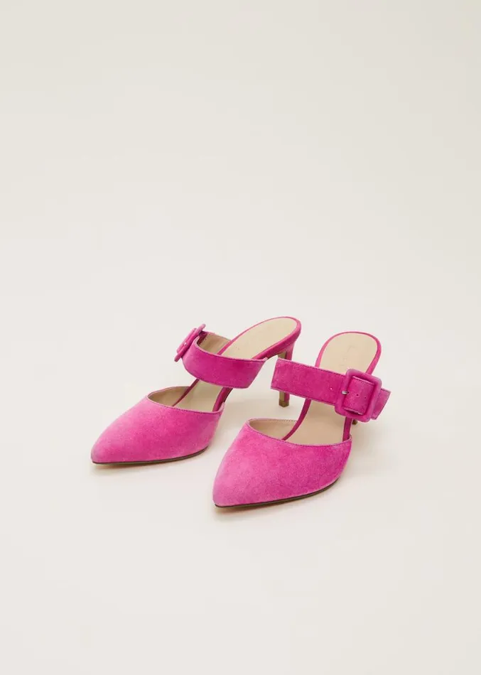 Suede Buckle Backless Heel Neon Pink Women Phase Eight Heels