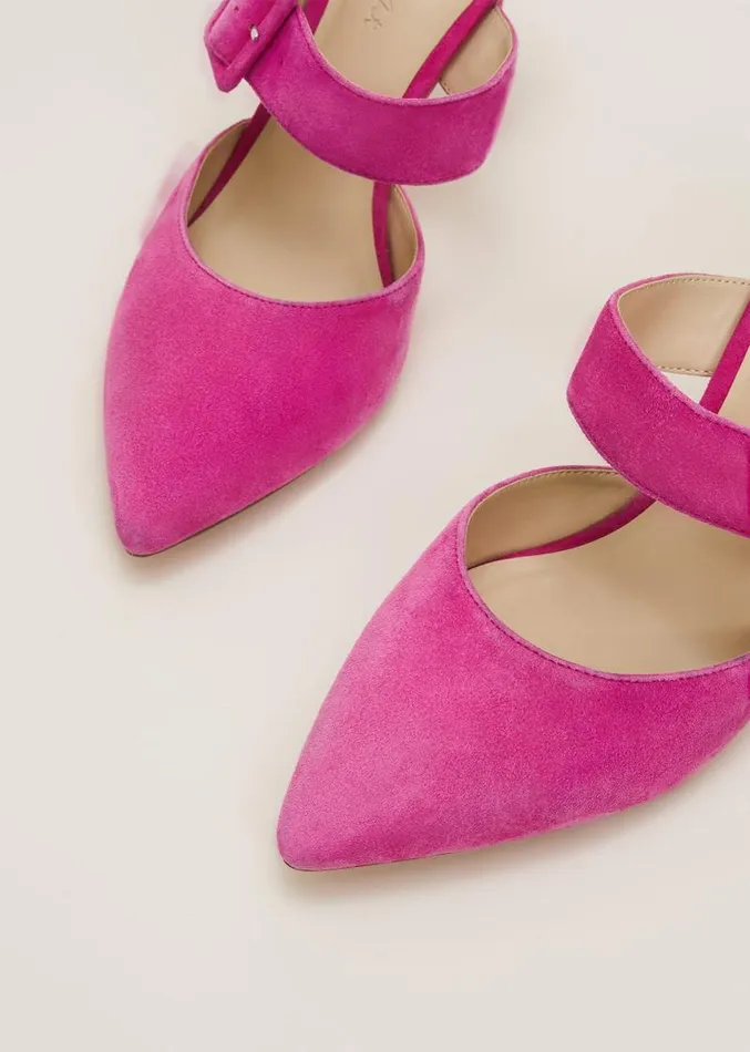 Suede Buckle Backless Heel Neon Pink Women Phase Eight Heels