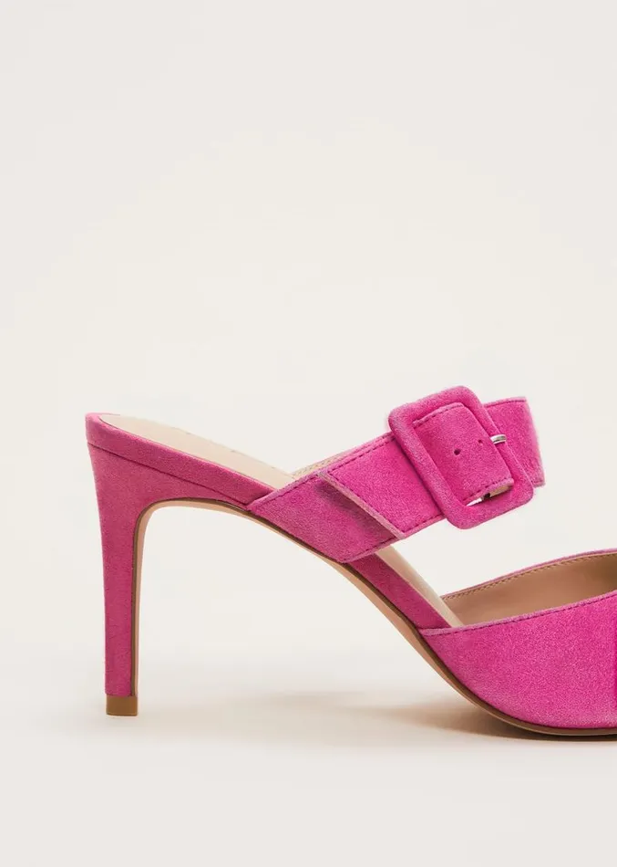 Suede Buckle Backless Heel Neon Pink Women Phase Eight Heels