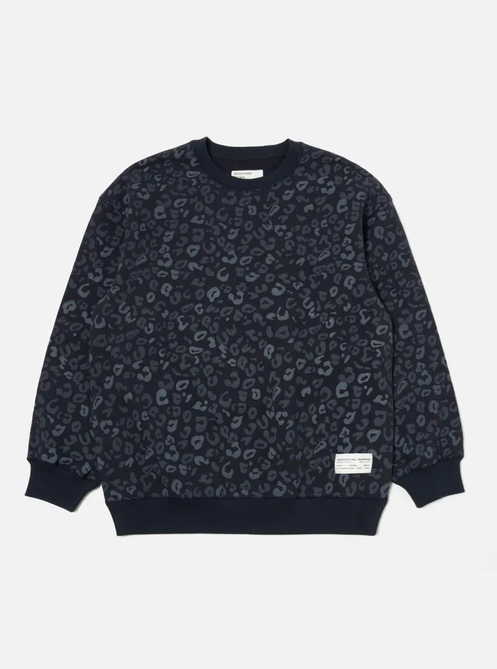 Sweatshirts Men Universal Works Universal Works Loose Sweatshirt In Navy Leopard Brush Back