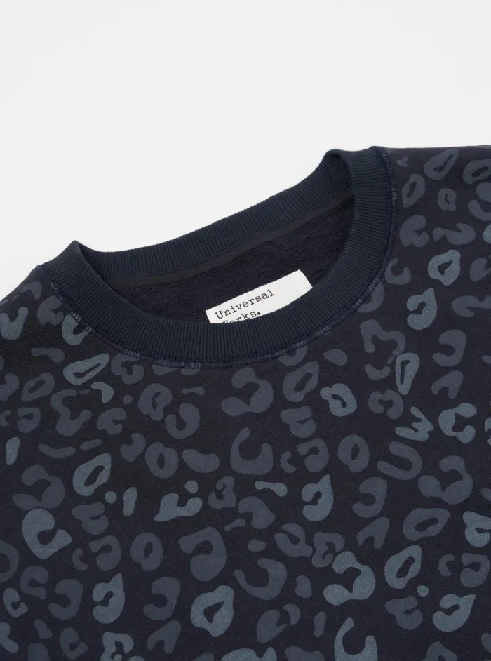 Sweatshirts Men Universal Works Universal Works Loose Sweatshirt In Navy Leopard Brush Back