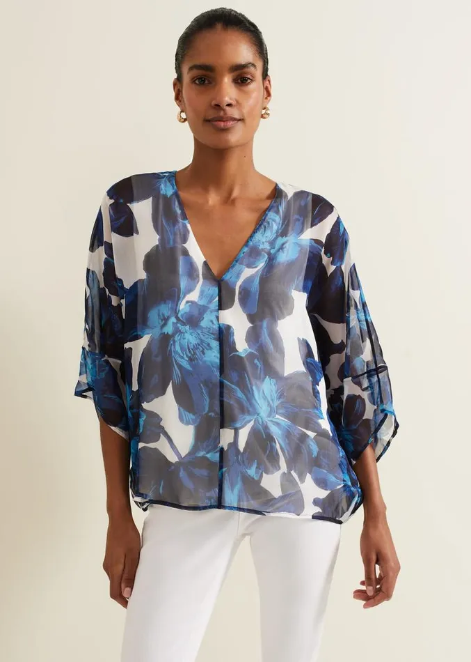 Syra Silk Blouse Blue Women Phase Eight Shirts and Blouses