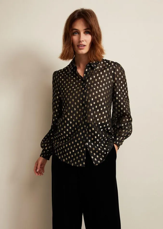 Tate Spot Jacquard Blouse Black Women Phase Eight Shirts and Blouses