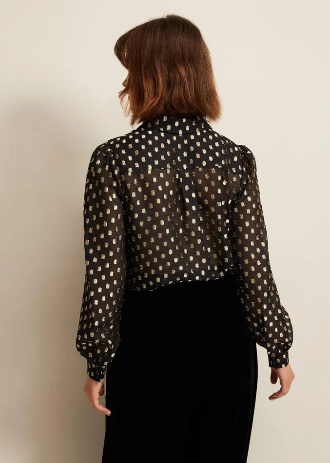 Tate Spot Jacquard Blouse Black Women Phase Eight Shirts and Blouses