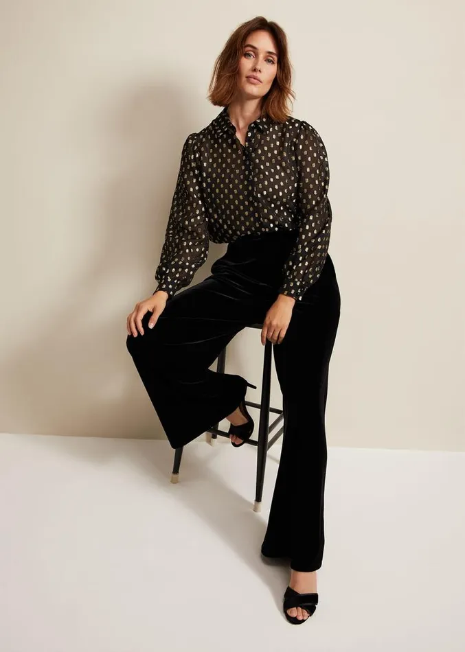 Tate Spot Jacquard Blouse Black Women Phase Eight Shirts and Blouses