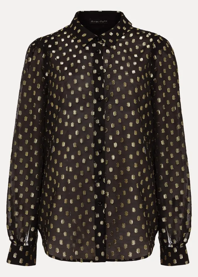 Tate Spot Jacquard Blouse Black Women Phase Eight Shirts and Blouses