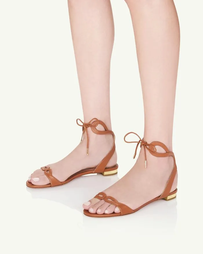 Tessa Sandal Flat Brown Women Aquazzura Sandals