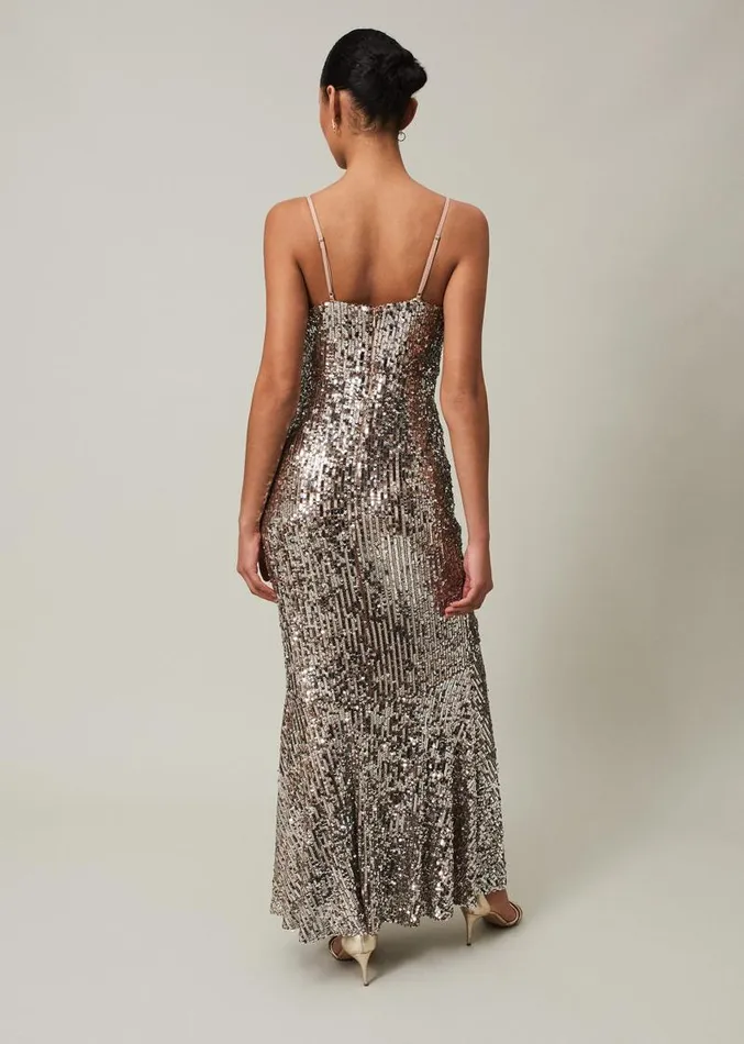 Thalia Sequin Maxi Dress Silver Women Phase Eight Dresses
