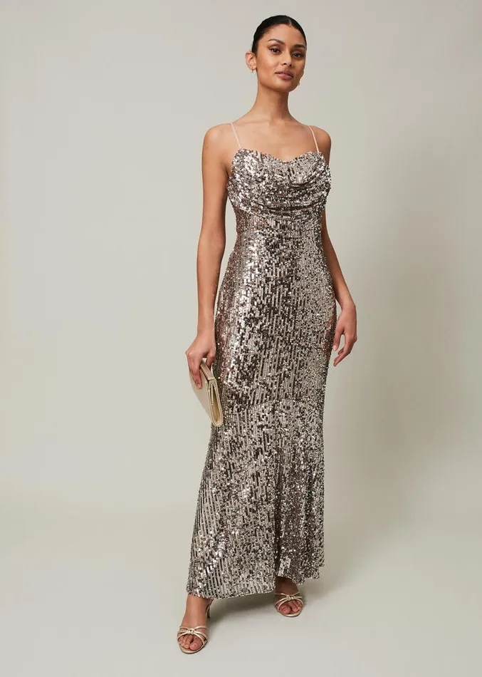 Thalia Sequin Maxi Dress Silver Women Phase Eight Dresses