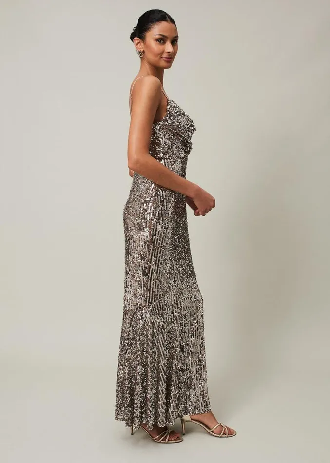 Thalia Sequin Maxi Dress Silver Women Phase Eight Dresses