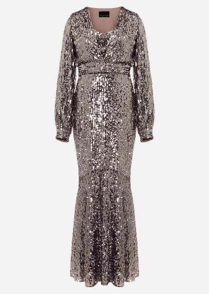 Thalia Sequin Maxi Dress Silver Women Phase Eight Dresses