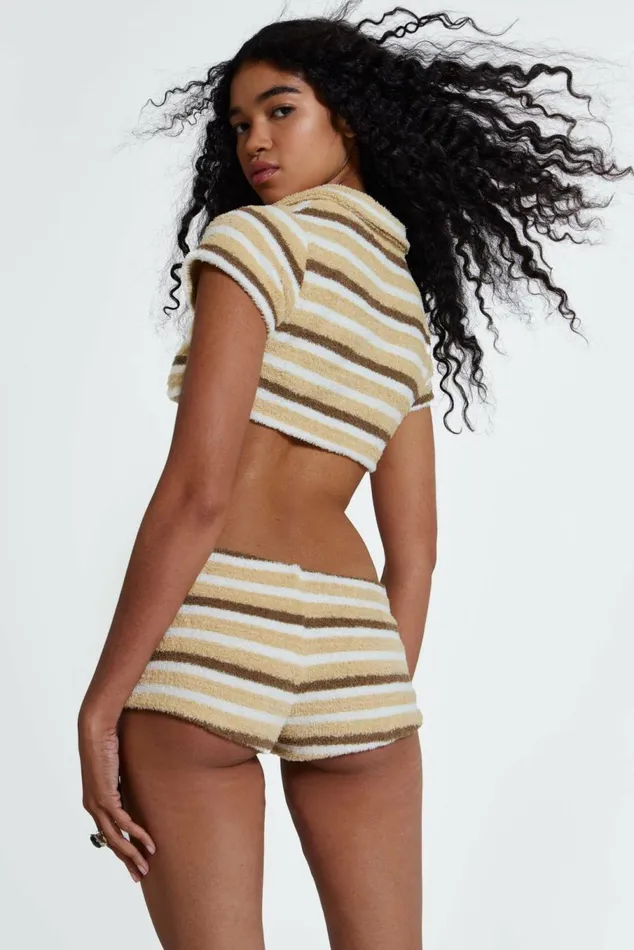 Thalia Towelling Crop Top Brown Women Jaded London Beach Cover Ups Thalia Towelling Crop Top Brown Women Jaded London Beach Cover Ups