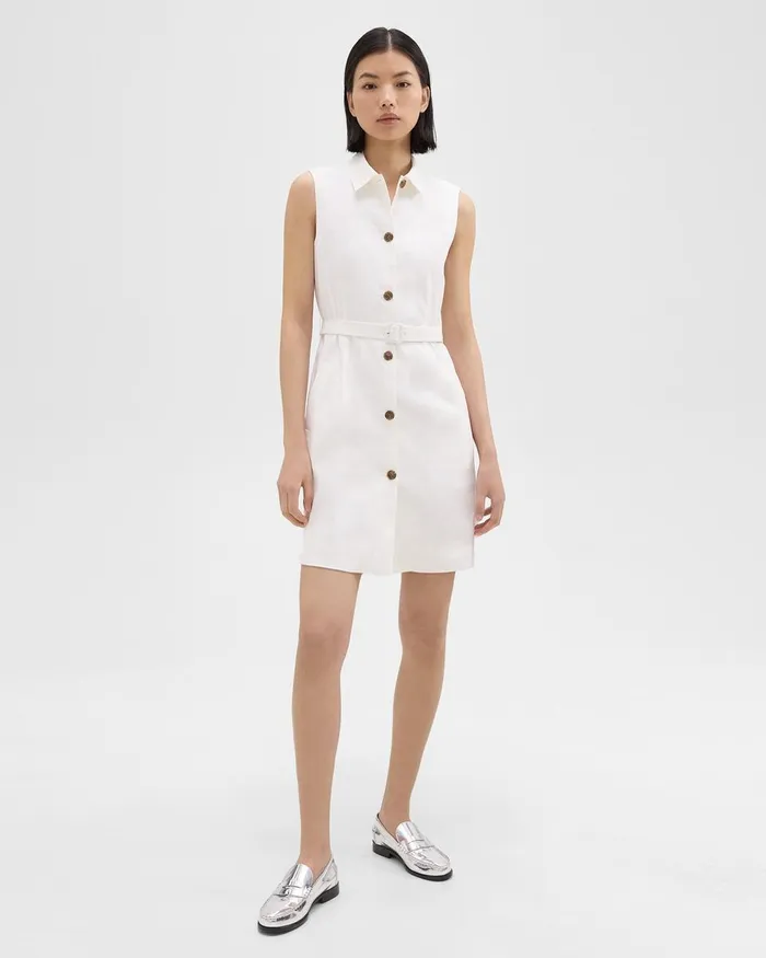 Theory Dresses Belted Military Dress In Good Linen White 8211 Women