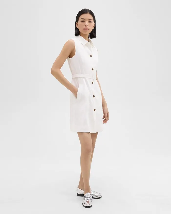 Theory Dresses Belted Military Dress In Good Linen White 8211 Women
