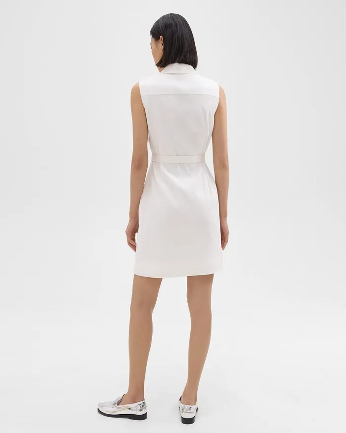 Theory Dresses Belted Military Dress In Good Linen White 8211 Women