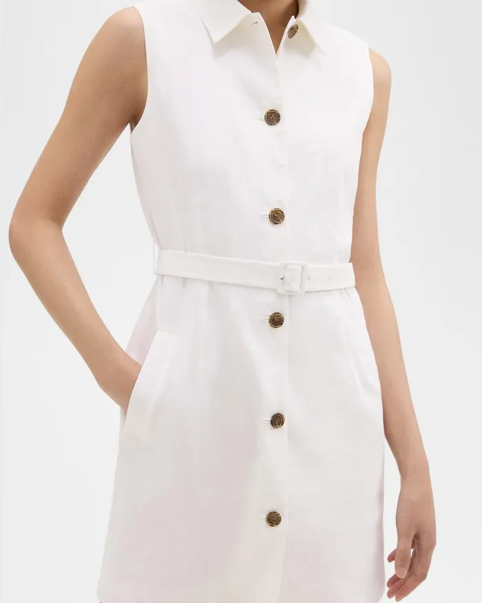Theory Dresses Belted Military Dress In Good Linen White 8211 Women
