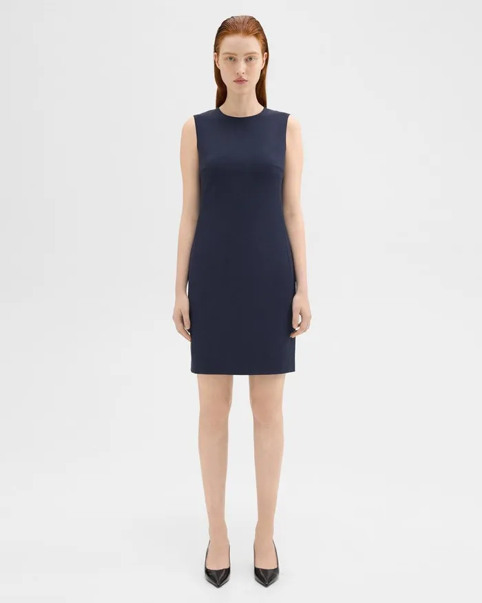 Theory Dresses Sleeveless Fitted Dress In Good Wool Nocturne Navy 8211 Women