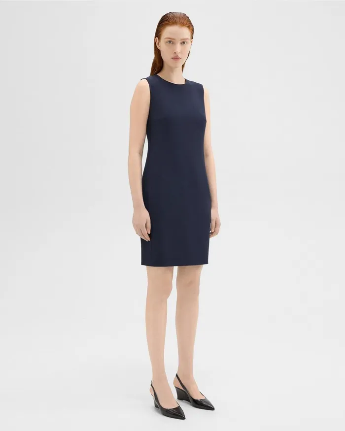 Theory Dresses Sleeveless Fitted Dress In Good Wool Nocturne Navy 8211 Women