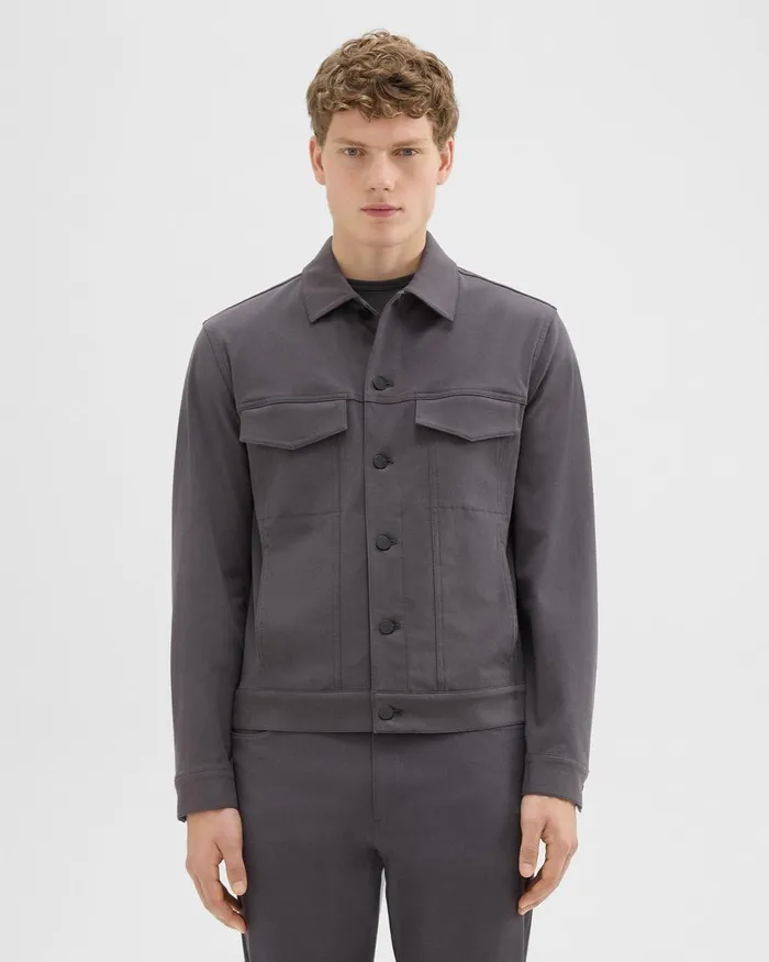 Theory Outerwear River Trucker Jacket In Neoteric Twill Dark Grey 8211 Men