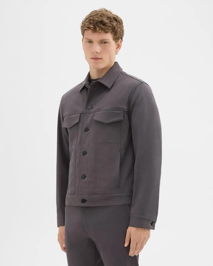 Theory Outerwear River Trucker Jacket In Neoteric Twill Dark Grey 8211 Men