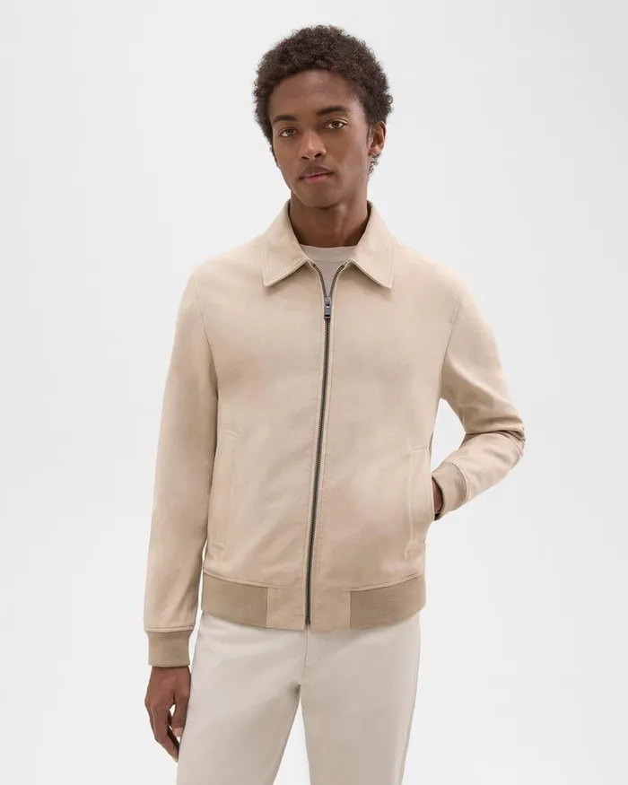 Theory Outerwear Wyatt Zip Jacket In Suede Sand 8211 Men