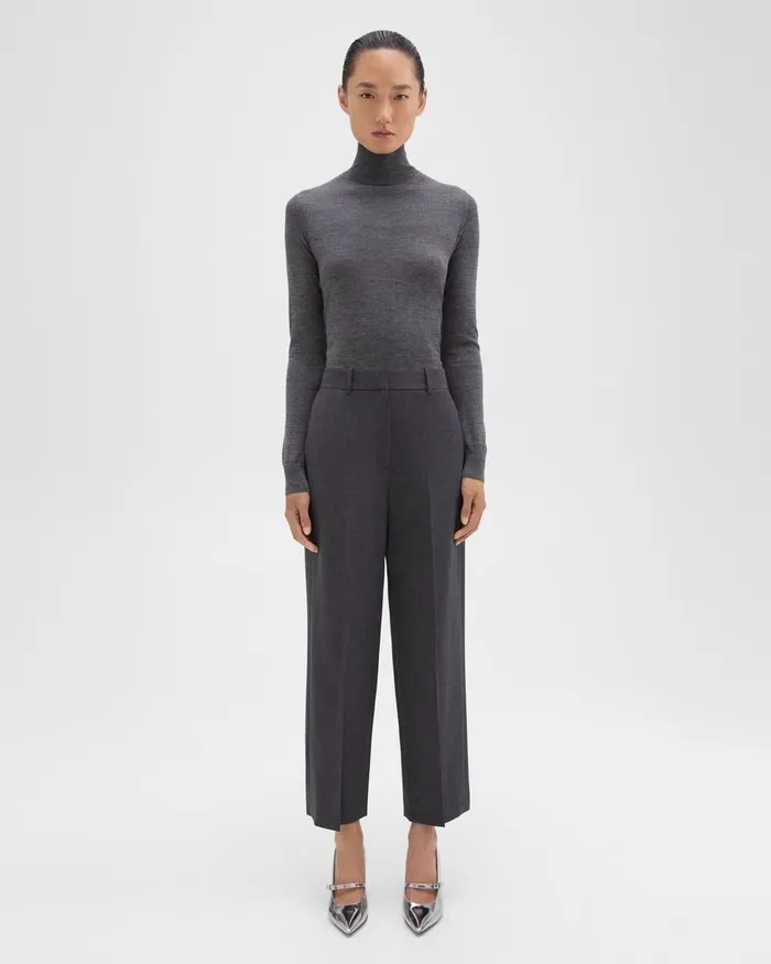 Theory Pants HighWaist StraightLeg Pant In Good Wool Charcoal Melange 8211 Women