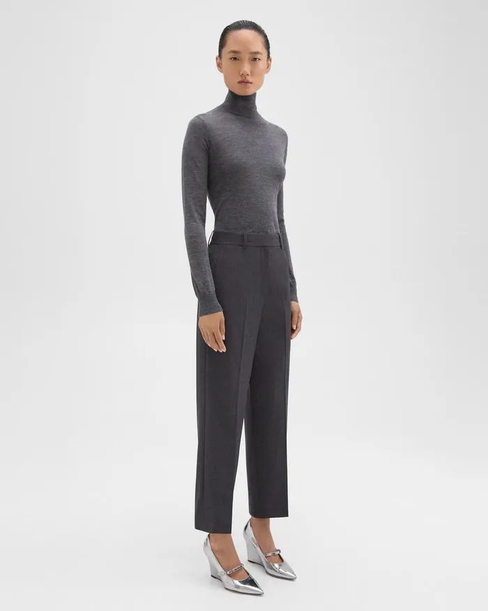 Theory Pants HighWaist StraightLeg Pant In Good Wool Charcoal Melange 8211 Women