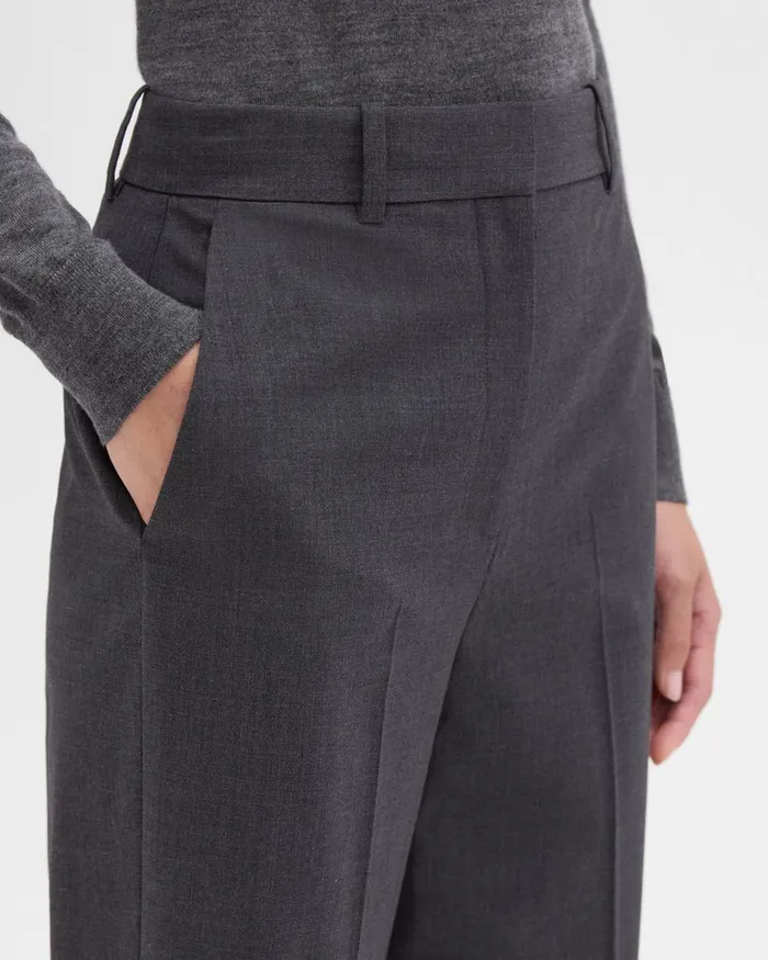 Theory Pants HighWaist StraightLeg Pant In Good Wool Charcoal Melange 8211 Women