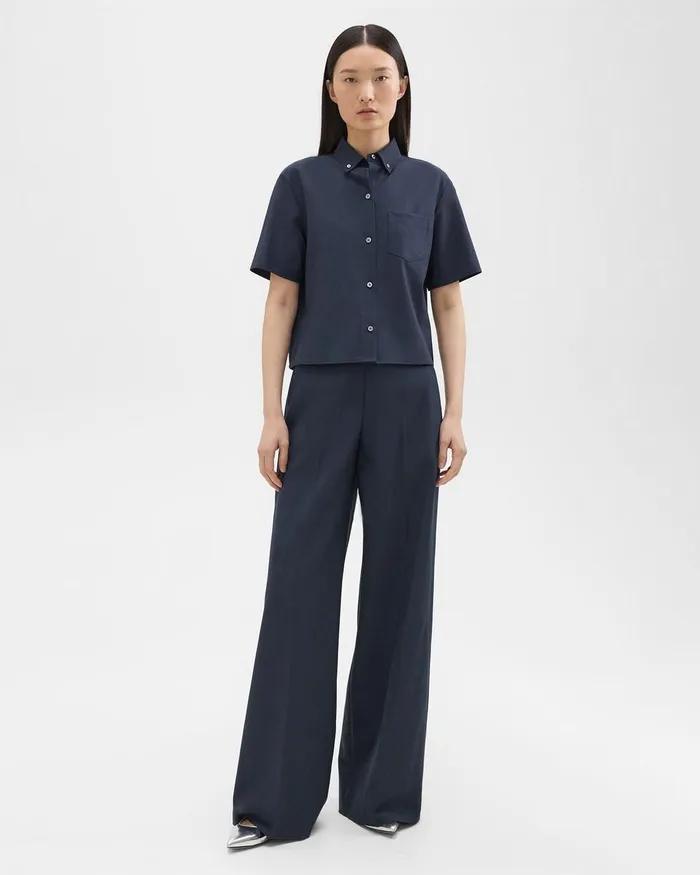 Theory Pants HighWaist WideLeg Pant In Good Wool Nocturne Navy 8211 Women