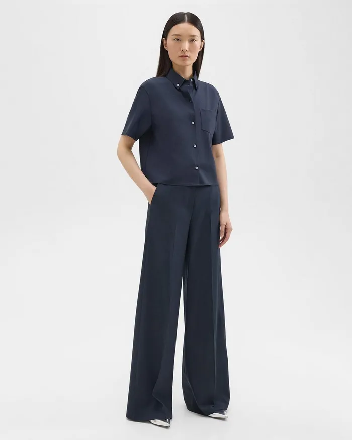 Theory Pants HighWaist WideLeg Pant In Good Wool Nocturne Navy 8211 Women