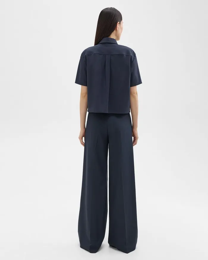 Theory Pants HighWaist WideLeg Pant In Good Wool Nocturne Navy 8211 Women
