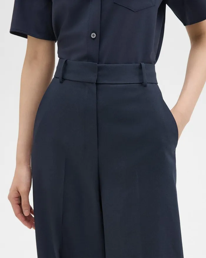 Theory Pants HighWaist WideLeg Pant In Good Wool Nocturne Navy 8211 Women